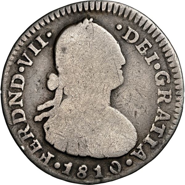 COLOMBIA, Bogotá, bust 1 real, Ferdinand VII, 1810 JF, NGC AG 3, ex-Becerra.