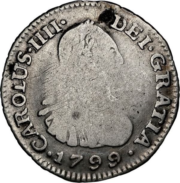 COLOMBIA, Bogotá, bust ½ real, Charles IV, 1799 JJ, rare, NGC G 4 ...