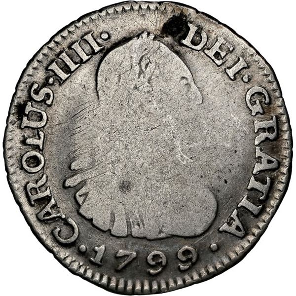 COLOMBIA, Bogotá, bust ½ real, Charles IV, 1799 JJ, rare, NGC G 4, finest known in NGC census, ex-Be
