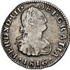 Image 1 : COLOMBIA, Bogotá, bust ½ real, Ferdinand VII (bust of Charles IV), 1816 FJ, NGC VF 25, ex-Becerra.