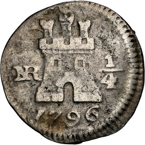 COLOMBIA, Bogotá, ¼ real, 1796, NGC F 15, ex-Becerra.