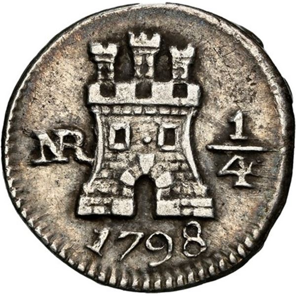 COLOMBIA, Bogotá, ¼ real, 1798, NGC XF 40, ex-Becerra.