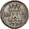 Image 1 : COLOMBIA, Bogotá, ¼ real, 1799/8, NGC XF details / tooled, ex-Becerra.