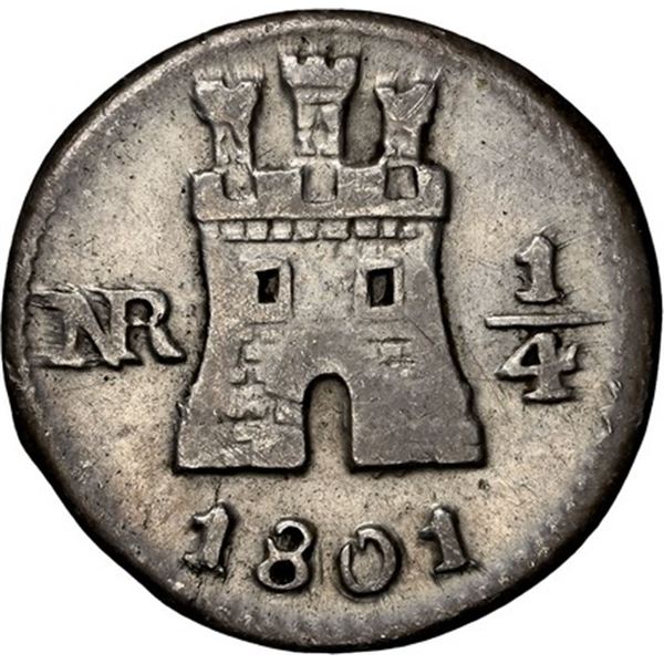 COLOMBIA, Bogotá, ¼ real, 1801, NGC VF details / cleaned, ex-Becerra.