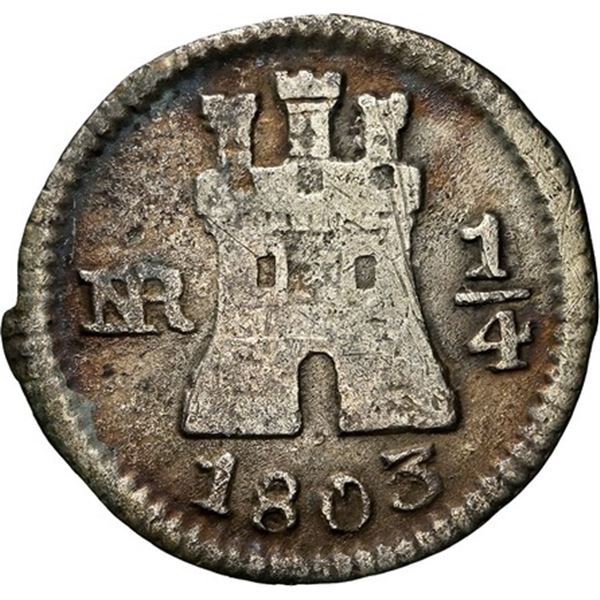 COLOMBIA, Bogotá, ¼ real, 1803, NGC VG 10, ex-Becerra.