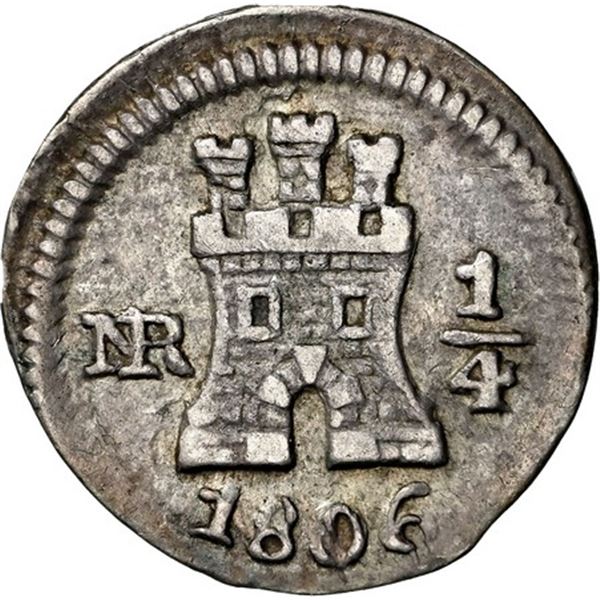 COLOMBIA, Bogotá, ¼ real, 1806, NGC VF 35, ex-Becerra.