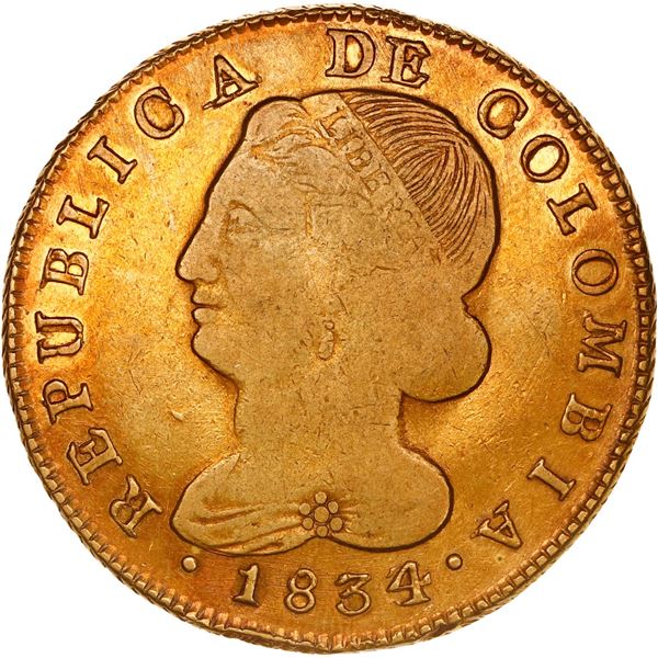 COLOMBIA, Popayán, gold 8 escudos, 1834/3 UR, ex-JEAS.