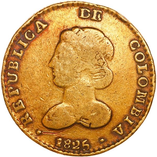 COLOMBIA, Bogotá, gold 2 escudos, 1825 JF, ex-JEAS.