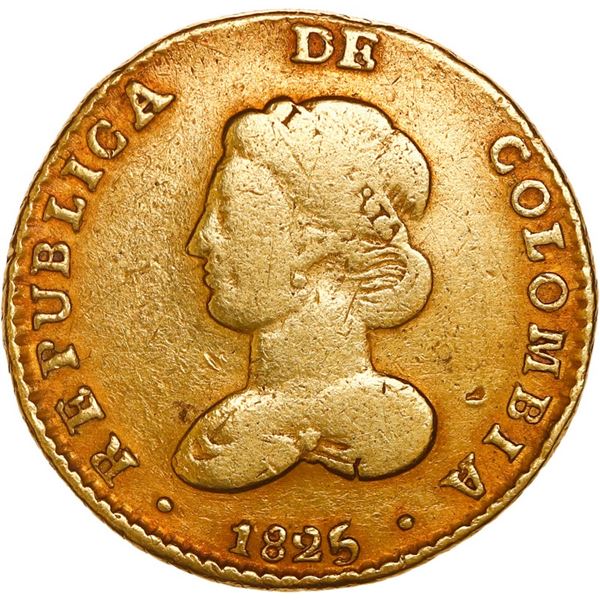 COLOMBIA, Bogotá, gold 2 escudos, 1825 JF, ex-JEAS.