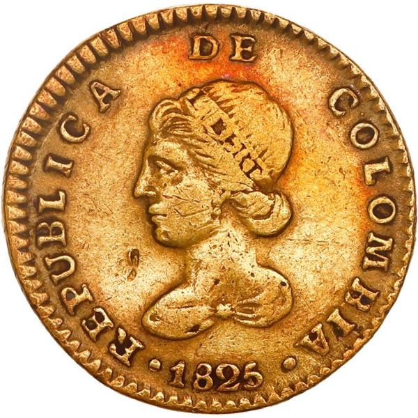 COLOMBIA, Bogotá, gold 1 escudo, 1825 JF, ex-JEAS.