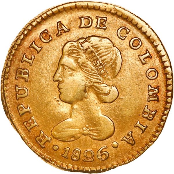 COLOMBIA, Popayán, gold 1 escudo, 1826 FM, ex-JEAS.