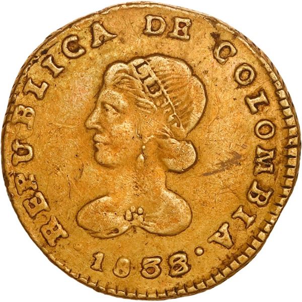 COLOMBIA, Popayán, gold 1 escudo, 1833/2 RU, ex-JEAS.
