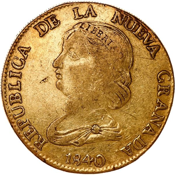COLOMBIA, Popayán, gold 16 pesos, 1840 RU, ex-JEAS.