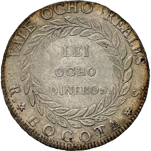 COLOMBIA, Bogotá, 8 reales, 1844 RS, NGC AU 58.
