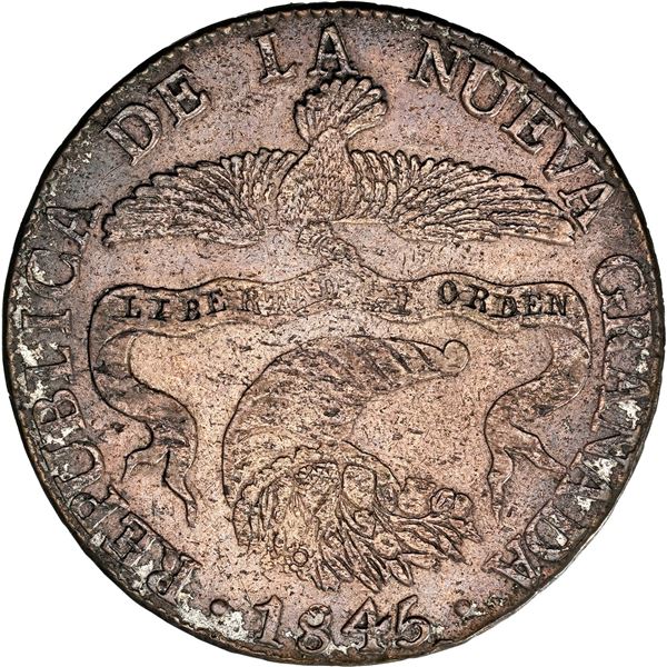COLOMBIA, Bogotá, 8 reales, 1845 RS, NGC AU details / cleaned.
