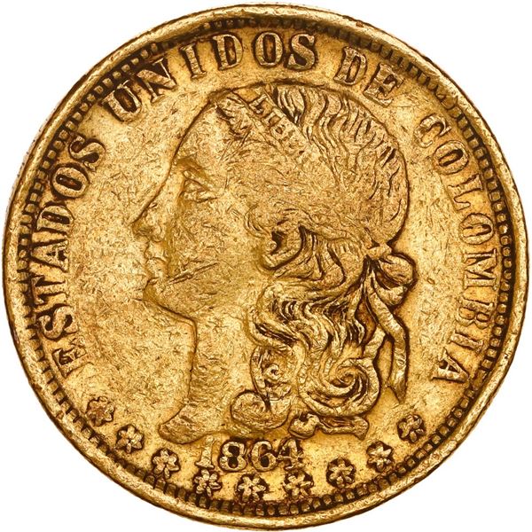 COLOMBIA, Medellín, gold 10 pesos, 1864, ex-JEAS.