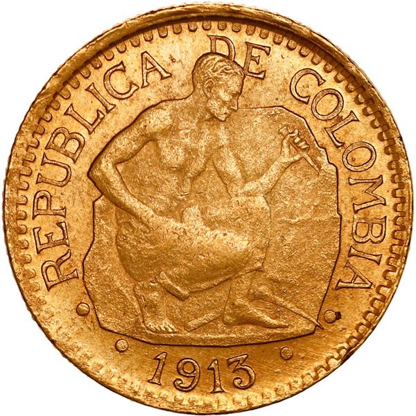 COLOMBIA, Medellín, gold 5 pesos, 1913, ex-JEAS.