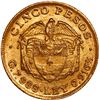 Image 2 : COLOMBIA, no mintmark, gold 5 pesos, 1919, 191/191 in date, ex-JEAS.