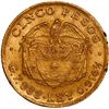 Image 2 : COLOMBIA, Medellín, gold 5 pesos, 1919, mintmark tiny A (centered), ex-JEAS.