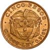 Image 2 : COLOMBIA, Bogotá, gold 5 pesos, 1922, mintmark high B on flag, ex-JEAS.