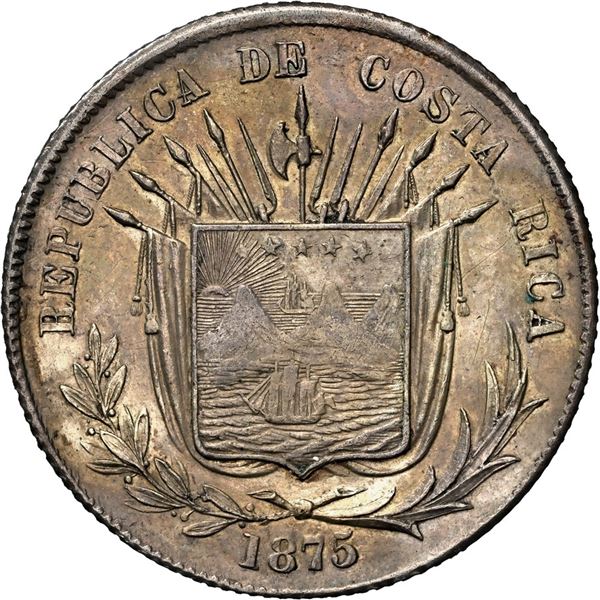 COSTA RICA, San José, 25 centavos, 1875 GW, NGC AU details / scratches.