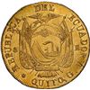 Image 2 : ECUADOR, Quito, gold 8 escudos, 1855/2 GJ, NGC AU details / obv damage.