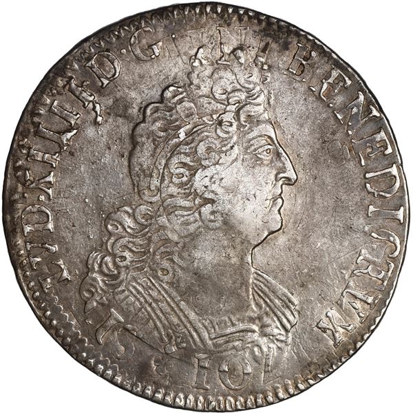 FRANCE, mint uncertain, half ecu, Louis XIV, 1704, struck over a half ecu of 1701.