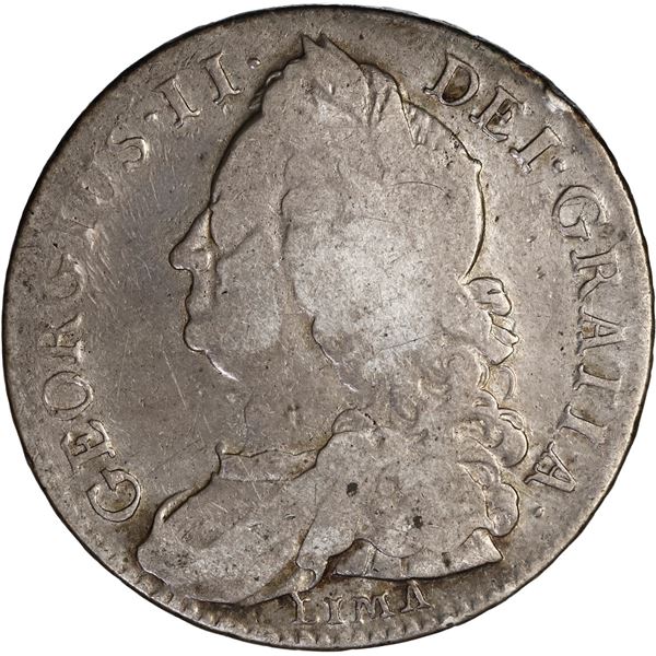 GREAT BRITAIN, London, half crown, George II, 1745, with LIMA below bust as made from captured Peruv