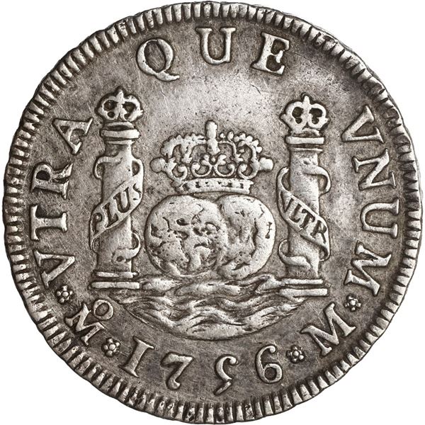 MEXICO, Mexico City, pillar 2 reales, Ferdinand VI, 1756 M, ex-Brameld.