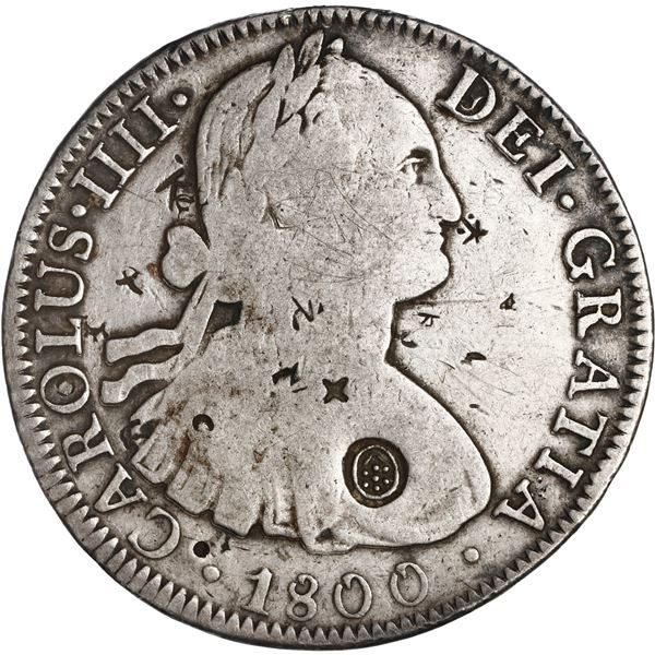 MEXICO, Mexico City, bust 8 reales, Charles IV, 1800 FM, with several small Asian chopmarks, ex-Bram