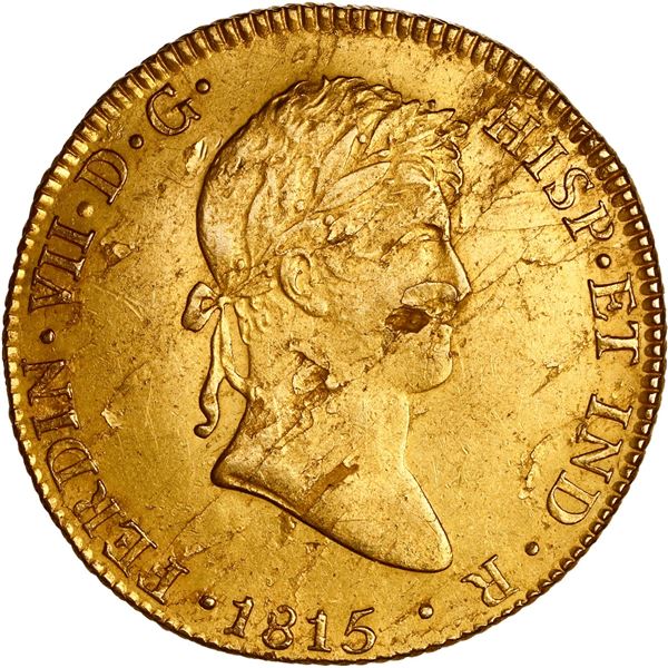PERU, Lima, gold bust 8 escudos, Ferdinand VII, 1815 JP.