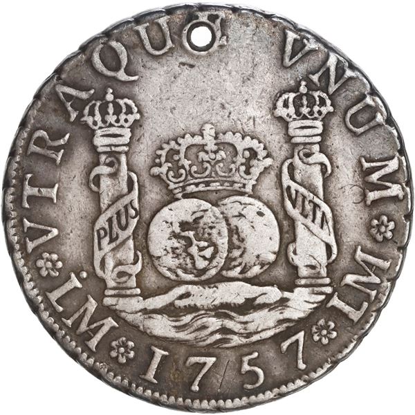 PERU, Lima, pillar 4 reales, Ferdinand VI, 1757 JM, very rare, ex-O'Brien.