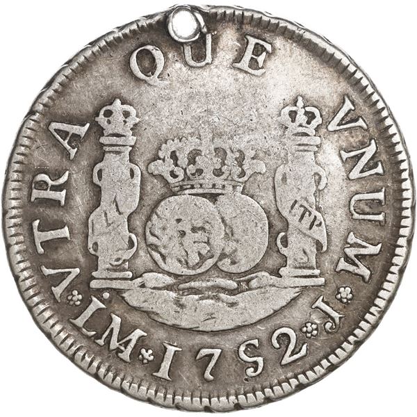 PERU, Lima, pillar 2 reales, Ferdinand VI, 1752 J, very rare, ex-O'Brien.