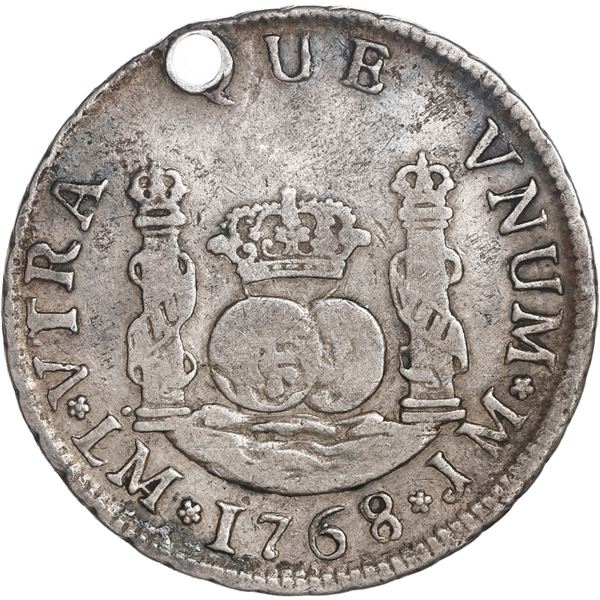PERU, Lima, pillar 2 reales, Charles III, 1768 JM, very rare, ex-O'Brien.