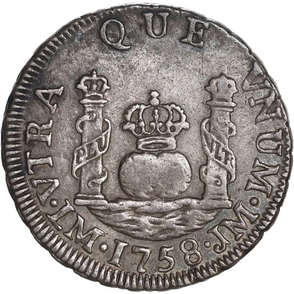 PERU, Lima, pillar 1 real, Ferdinand VI, 1758 JM, ex-O'Brien.