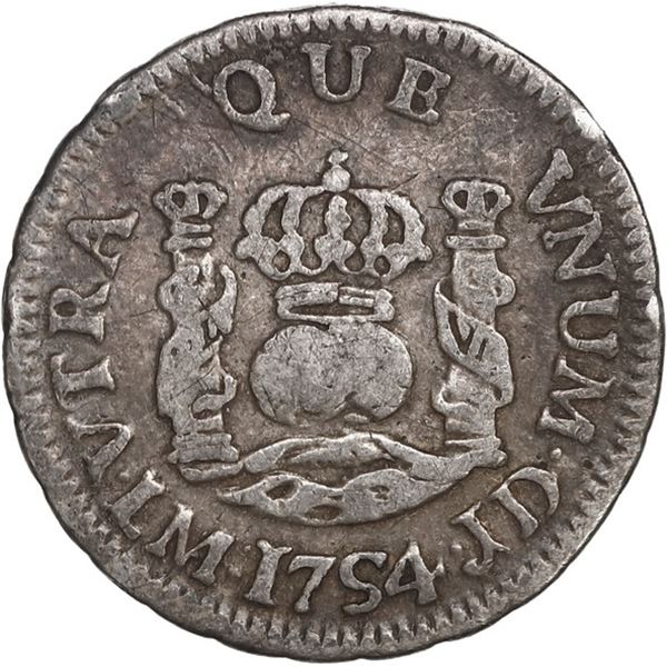 PERU, Lima, pillar ½ real, Ferdinand VI, 1754 JD, ex-O'Brien.