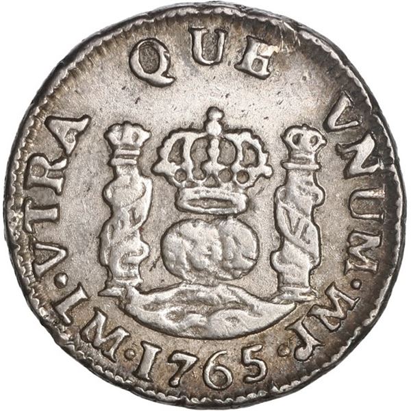PERU, Lima, pillar ½ real, Charles III, 1765 JM, ex-O'Brien.