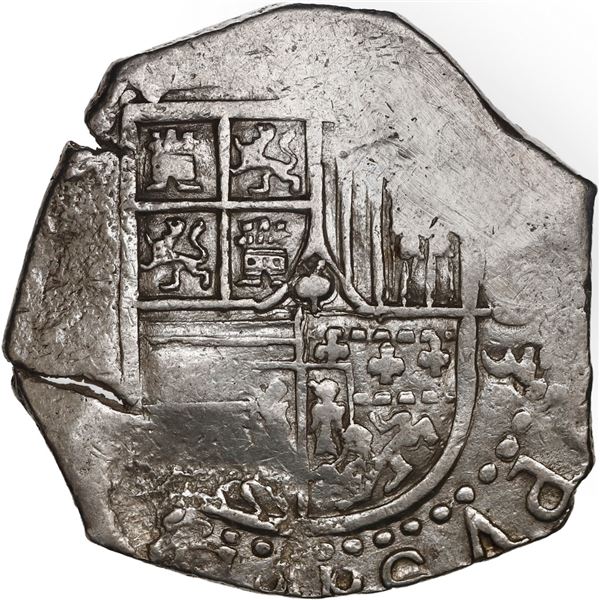 SPAIN, Seville, cob 4 reales, Philip II, 1593 date to right, assayer B to left not visible.