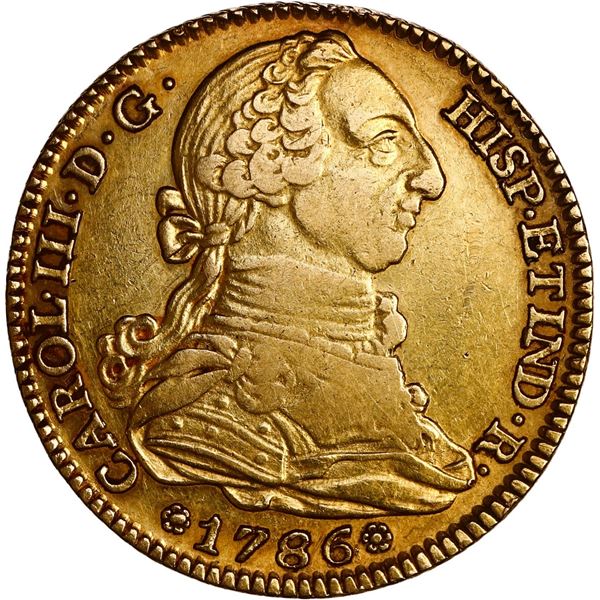 SPAIN, Madrid, gold bust 4 escudos, Charles III, 1786 DV.