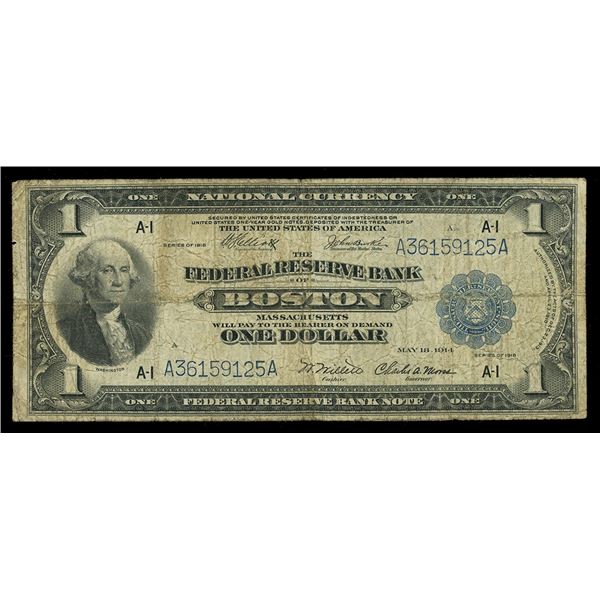 UNITED STATES, Federal Reserve Bank of Boston, $1 Federal Reserve Bank Note, series of 1918, serial