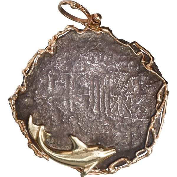 BOLIVIA, Potosí, cob 8 reales, Philip III, assayer not visible, Grade 4, ex-Atocha (1622), mounted s