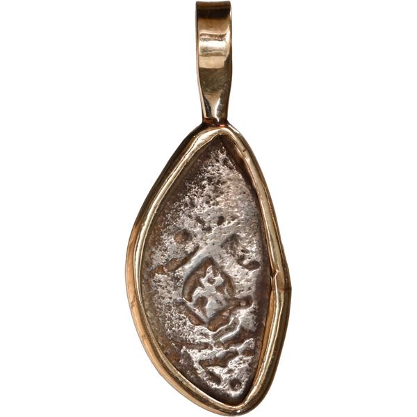 MEXICO, Mexico City, cob ½ real, Philip V, assayer not visible, ex-1715 Fleet, mounted in 14K gold p