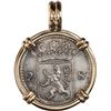 Image 1 : NETHERLANDS (United), Holland, 2 stuivers, 1724, ex-Akerendam (1725), mounted in 14K gold pendant.
