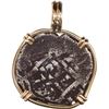 Image 2 : PERU, Lima, cob 1 real, 1750 R, rare, mounted cross-side out in 14K gold pendant with fixed bail.