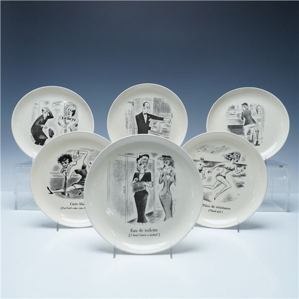 6pc Fractured French Cartoon Plates, Fred Pearson & Richard Taylor
