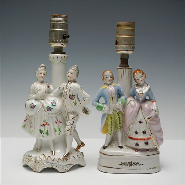 2pc Occupied Japan Porcelain Courting Couple Table Lamps