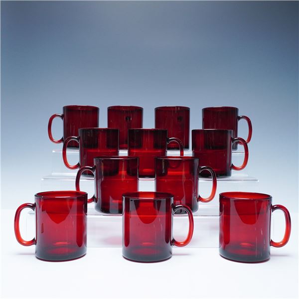 12pc French Ruby Red Glass Mug Set