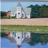 Image 2 : KM Beek Framed Pastel Landscape, Church Reflection