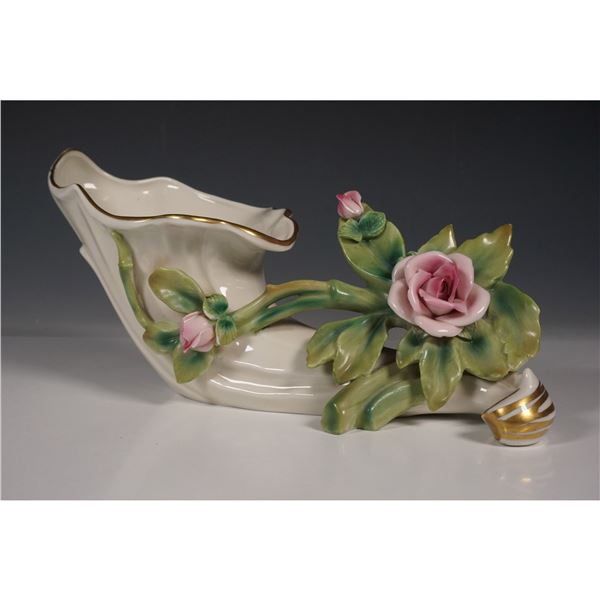 Dresden Porcelain Flower Boat, Pink Roses