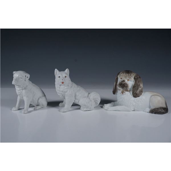 3pc Seated and Reclining Porcelain Dog Figurines